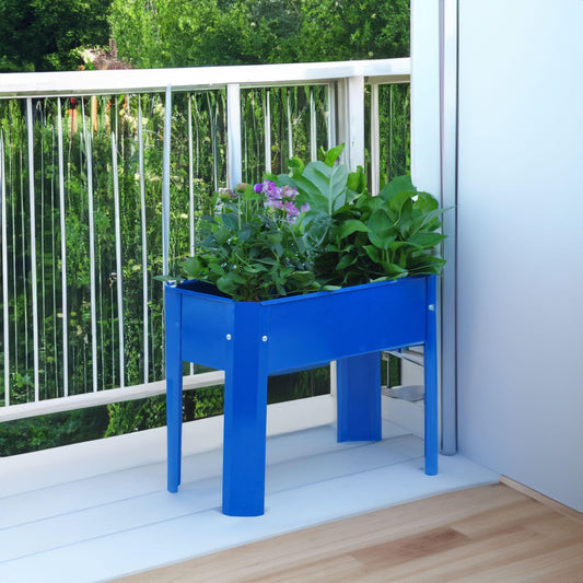 Elevated garden bed metal elevated outdoor flowerpot box suitable for backyard and terrace large flowerpot flower(Blue*2） - FurniFindUSA