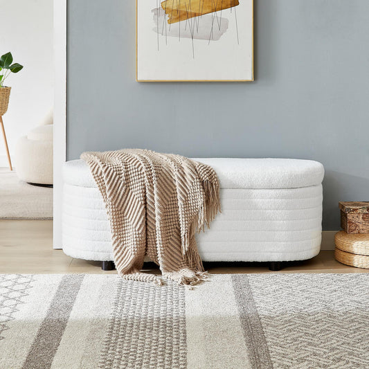 Multi-functional storage teddy fleece material sofa bench - FurniFindUSA