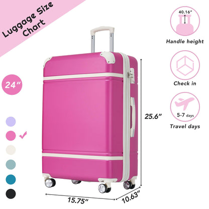 24 IN Luggage 1 Piece with TSA lock , Expandable Lightweight Suitcase Spinner Wheels, Vintage Luggage,Pink - FurniFindUSA