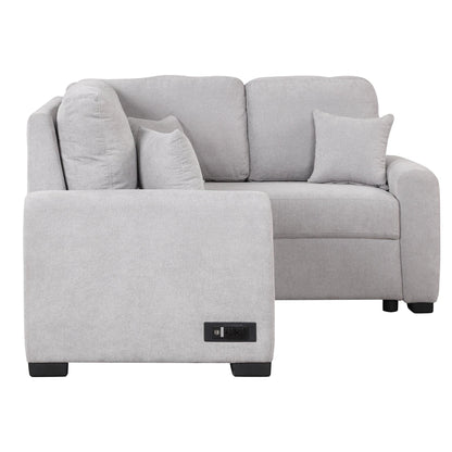 87.4"Sectional Sleeper Sofa with USB Charging Port and Plug Outlet Pull-Out Sofa Bed with 3 Pillows Grey - FurniFindUSA