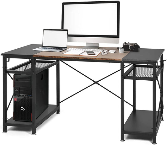 47.2" Computer Desk w/ 4 Storage Shelves & 4 Hooks, Large Desk Study Writing Table, Home Office Desk - FurniFindUSA