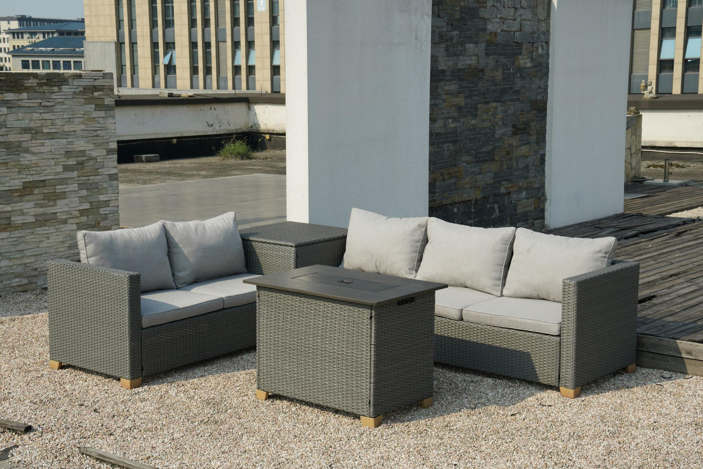 5 Piece Outdoor Rattan Sectional Sets，5 Seats with Cushion - FurniFindUSA