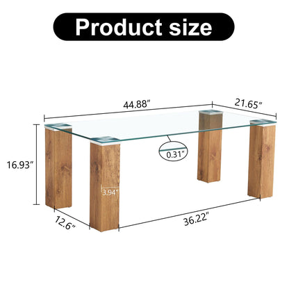 Glass-Top Coffee Table tea table with MDF Legs - Stylish Blend of Elegance and Durability 44.9"*21.7"*16.9" - FurniFindUSA