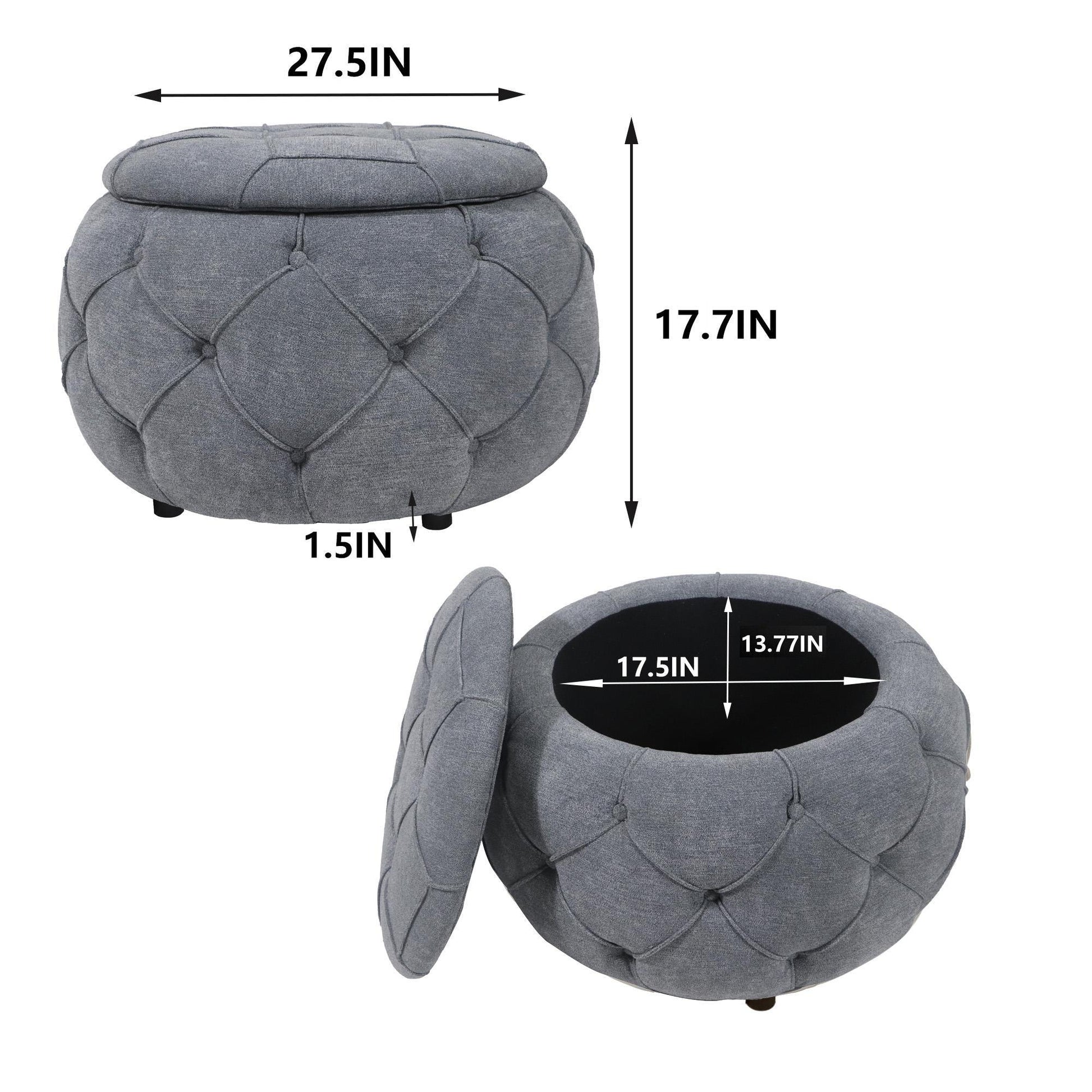 Large Button Tufted Woven Round Storage Footstool。Suitable for living room, bedroom, study - FurniFindUSA