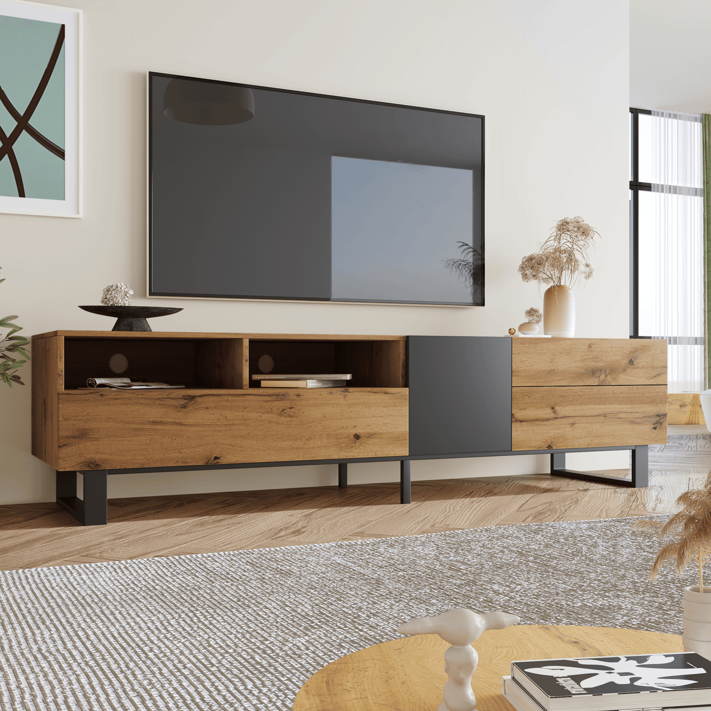 Modern TV Stand for 80'' TV with Double Storage Space - FurniFindUSA