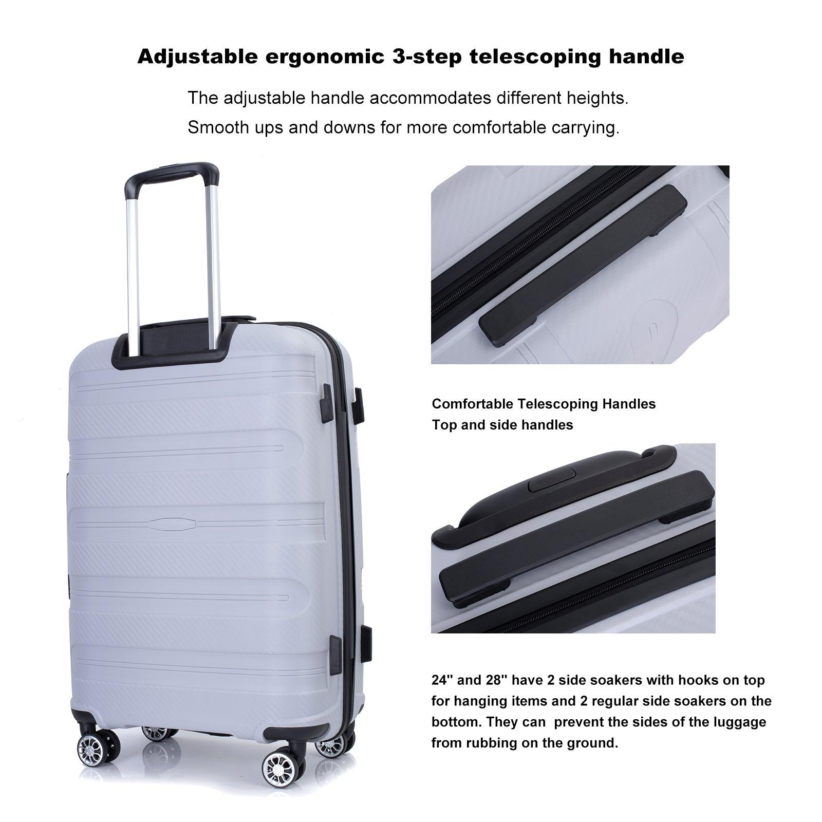 Hardshell Suitcase Spinner Wheels PP Luggage Sets Lightweight Durable Suitcase with TSA Lock,3-Piece Set (20/24/28) ,Silver - FurniFindUSA