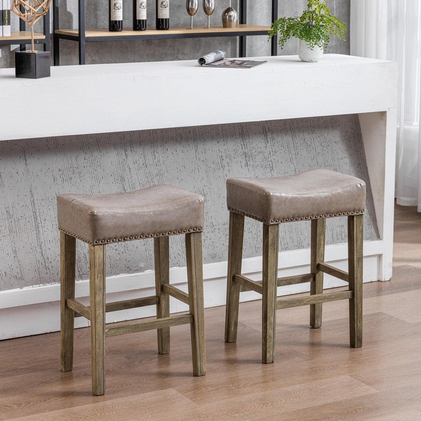 A&A Furniture Counter Height 26" Bar Stools (26 Inch Gray Set of 2) - FurniFindUSA