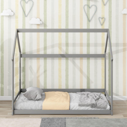 Twin House-Shaped Floor Bed with 2 Detachable Stands Grey - FurniFindUSA