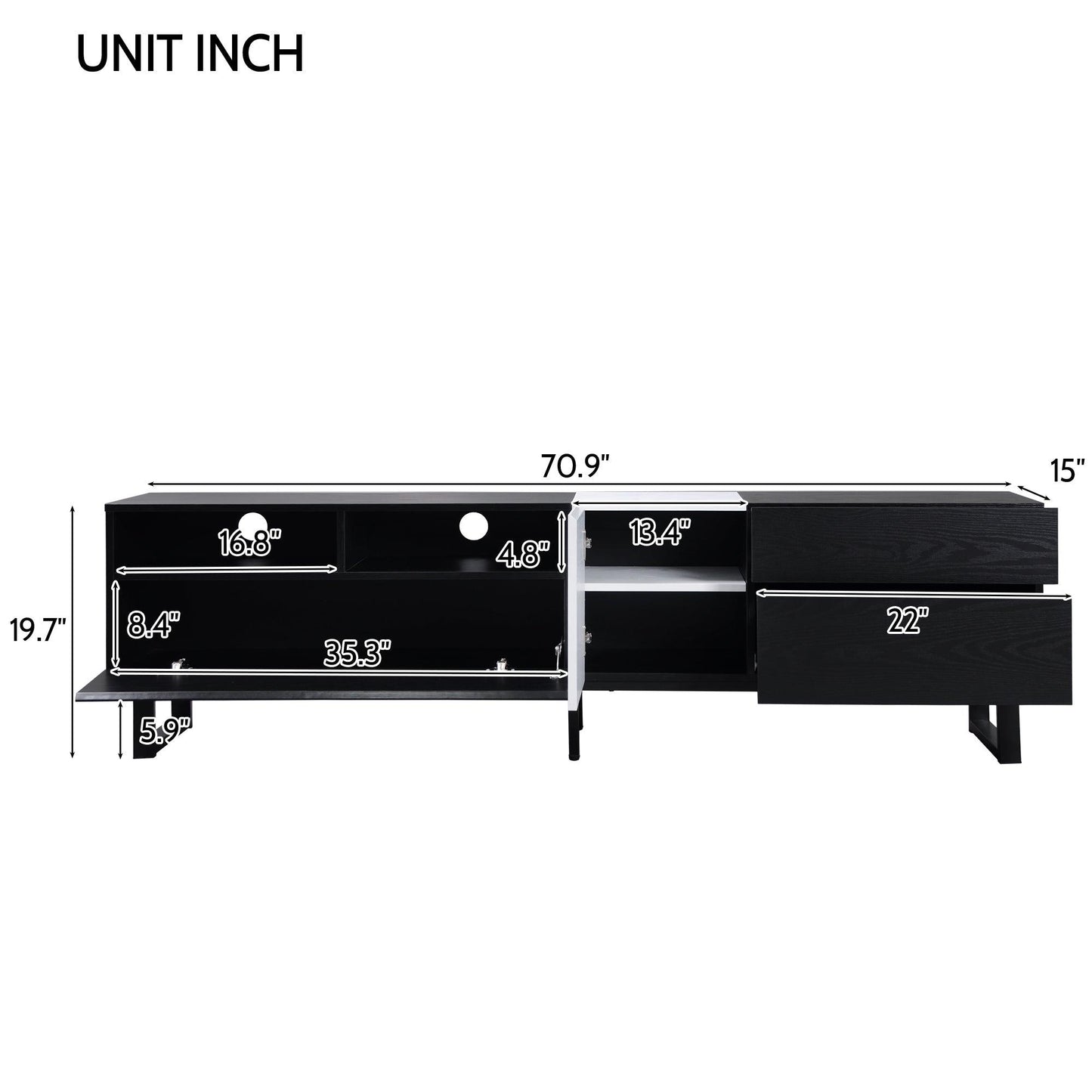 Modern TV Stand for 80'' TV with Double Storage Space Media Console Table - FurniFindUSA