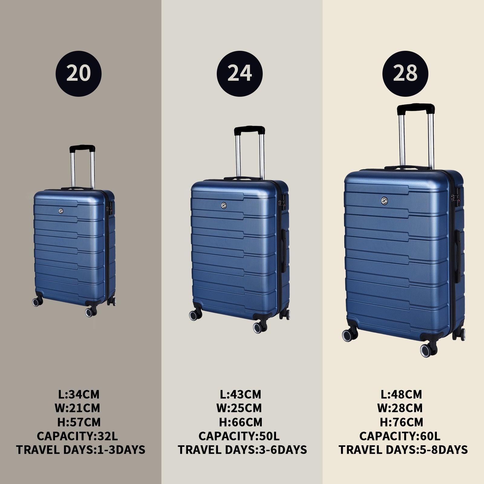 Luggage Suitcase 3 Piece Sets Hardside Carry-on luggage with Spinner Wheels 20"/24"/28" Dark Blue + ABS - FurniFindUSA