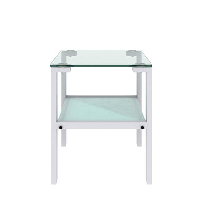 Glass two layer tea table small round table bedroom corner table living room white side table(White) - FurniFindUSA