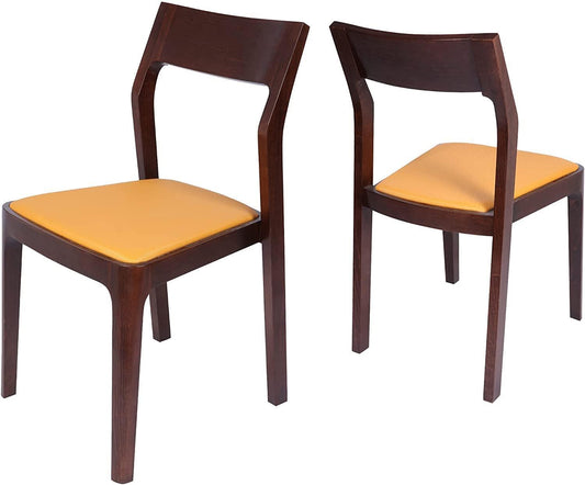 Set of 2 Dining Chair Mid Century Leather and Wood Chair for Living Room Kitchen Bedroom, High-end M - FurniFindUSA