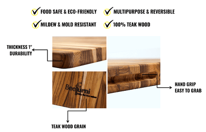 Teak Cutting Board Natural + Solid Wood + 5 Pieces 18 INCH, Pack of 5 Pieces - FurniFindUSA