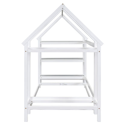 Twin House-Shaped Floor Bed with 2 Detachable Stands White - FurniFindUSA