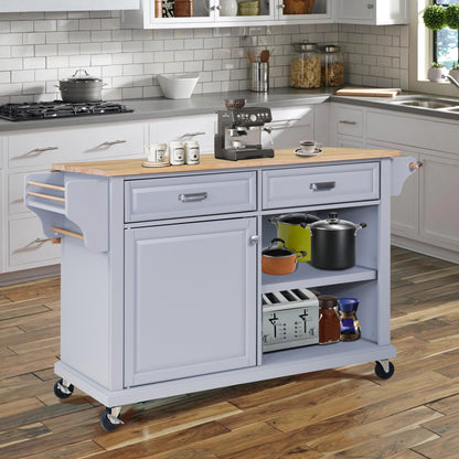 Cambridge Natural Wood Top Kitchen Island with Storage Gray + Solid Wood+MDF - FurniFindUSA