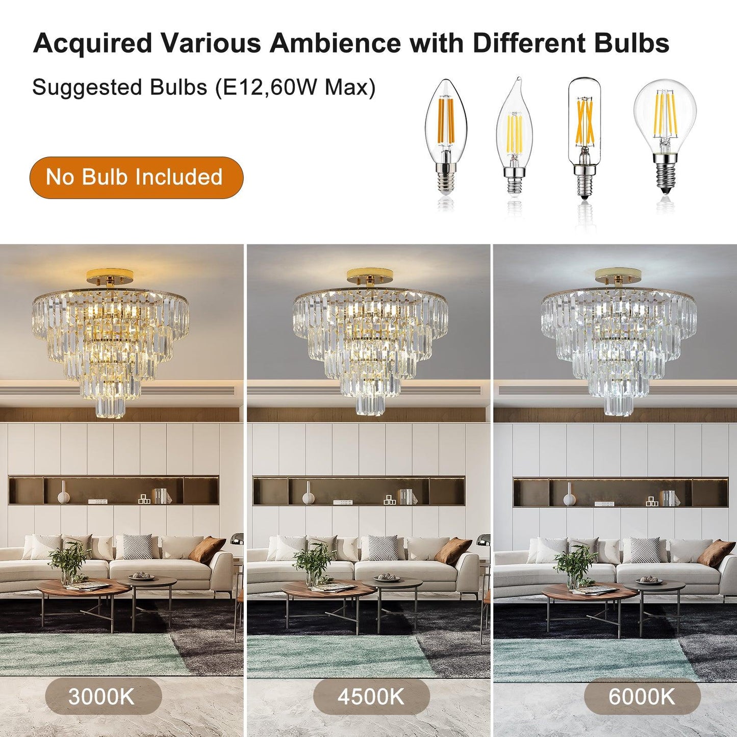 Gold Crystal Chandeliers,5-Tier Round Semi Flush Mount Chandelier Light Fixture,Large Contemporary Luxury Ceiling Lighting - FurniFindUSA