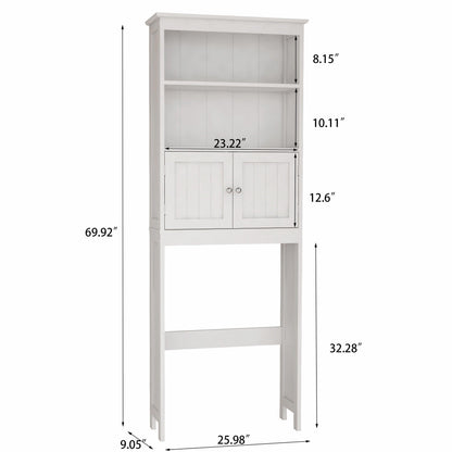 Over The Toilet Rack 2 -Tier Toilet Bathroom Spacesaver Storage Shelf with 2 Doors Wood Storage Organizer Cabinet - FurniFindUSA