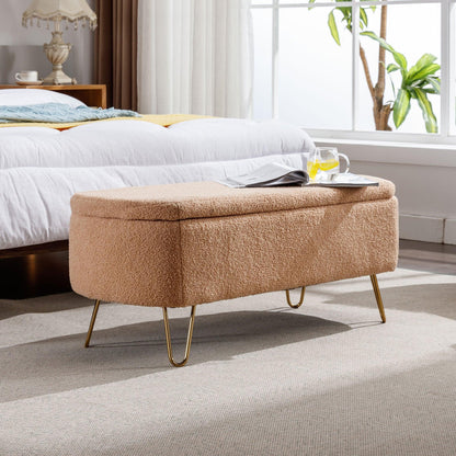 Camel Storage Ottoman Bench for End of Bed Gold Legs - FurniFindUSA