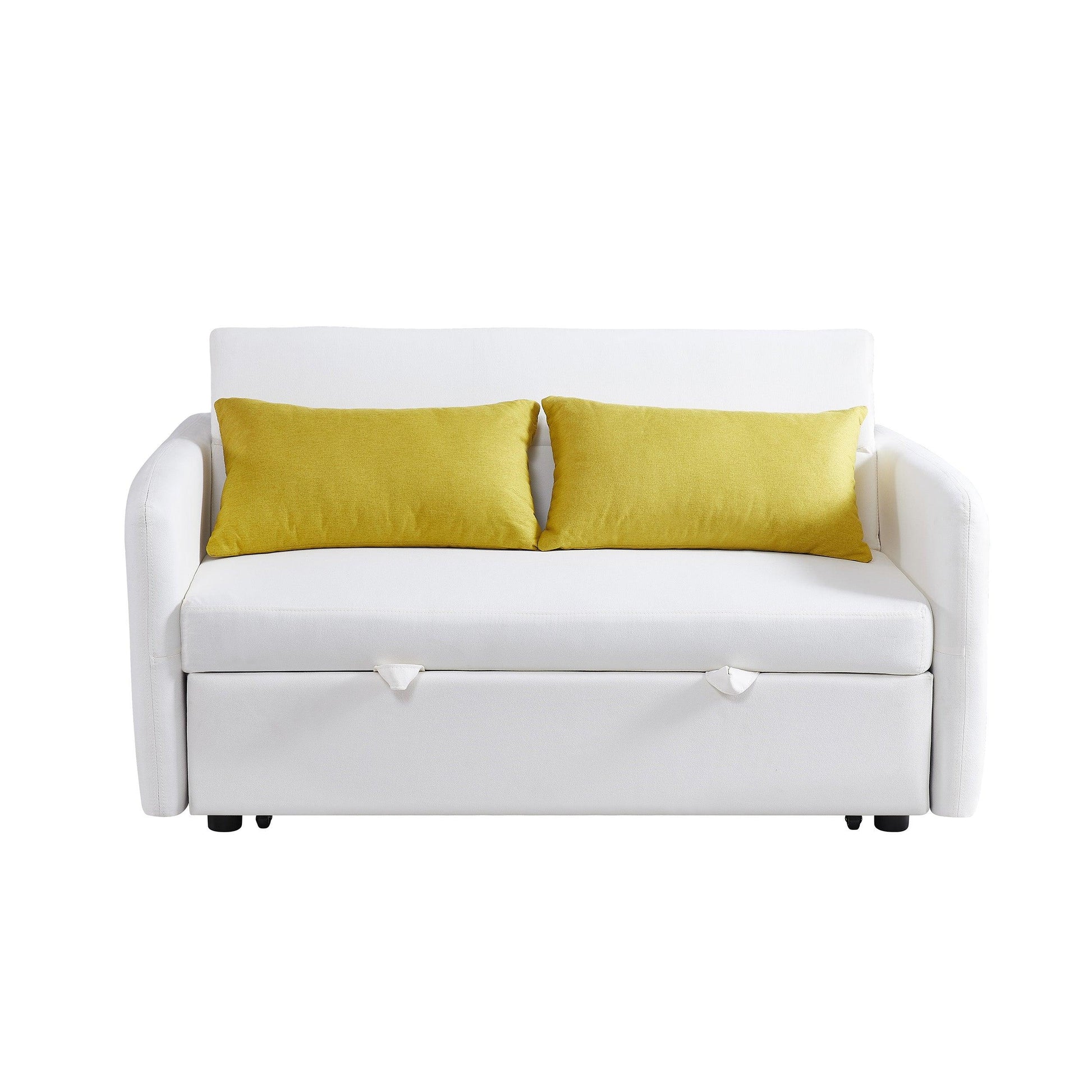 Twins Sofa Bed Cream White Fabric - FurniFindUSA