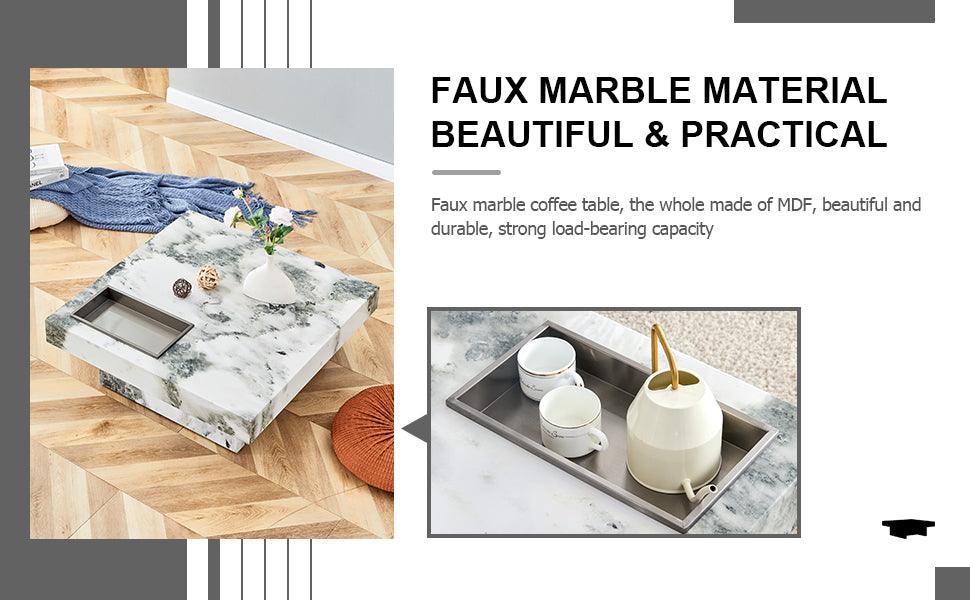 A modern and practical coffee table black and white in imitation marble pattern made of MDF material - FurniFindUSA