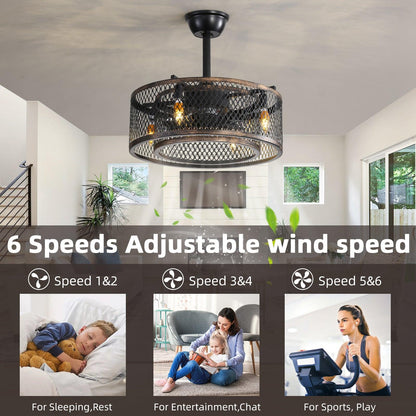 20 inch Caged Ceiling Fan with Lights - FurniFindUSA