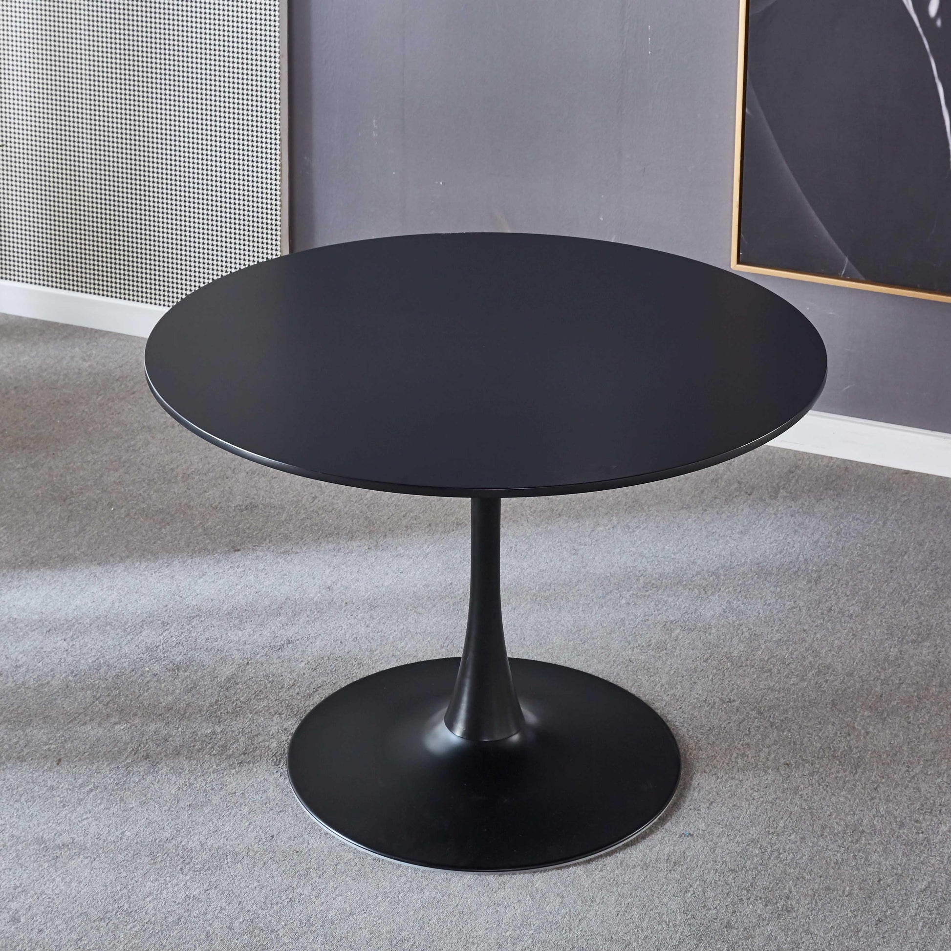 42.1"Black Tulip Table Mid-century Dining Table for 4-6 people With Round Mdf Table Top Pedestal Dining Table - FurniFindUSA