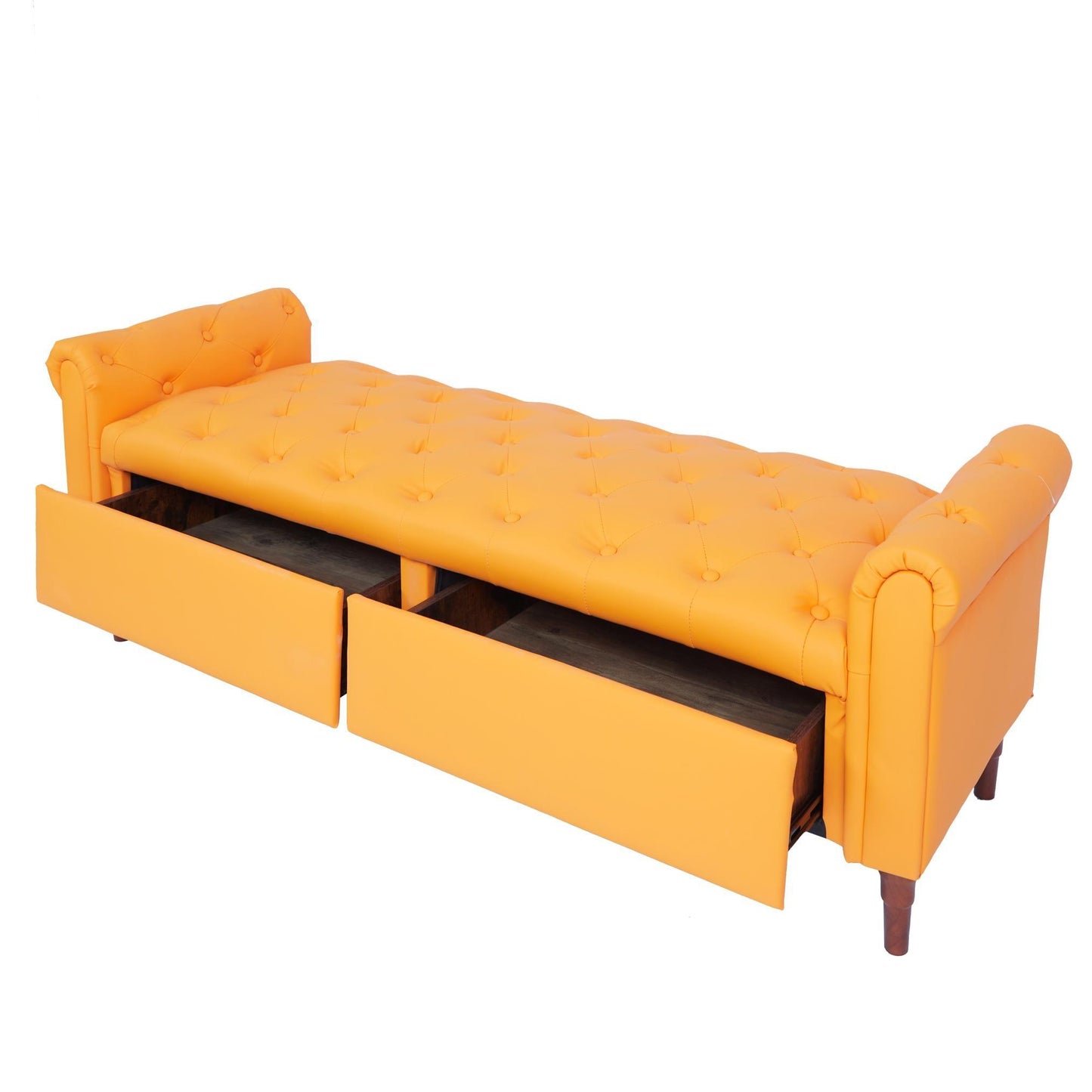 Storage PU Ottoman Bench with 2 Drawers for Bedroom End of Bed - FurniFindUSA