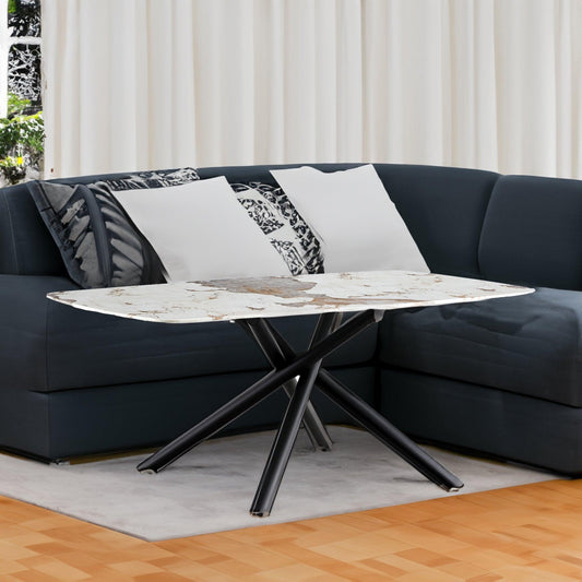 Large rectangular imitation marble dining table 6-8 seats 0.39 "black artificial marble countertop - FurniFindUSA