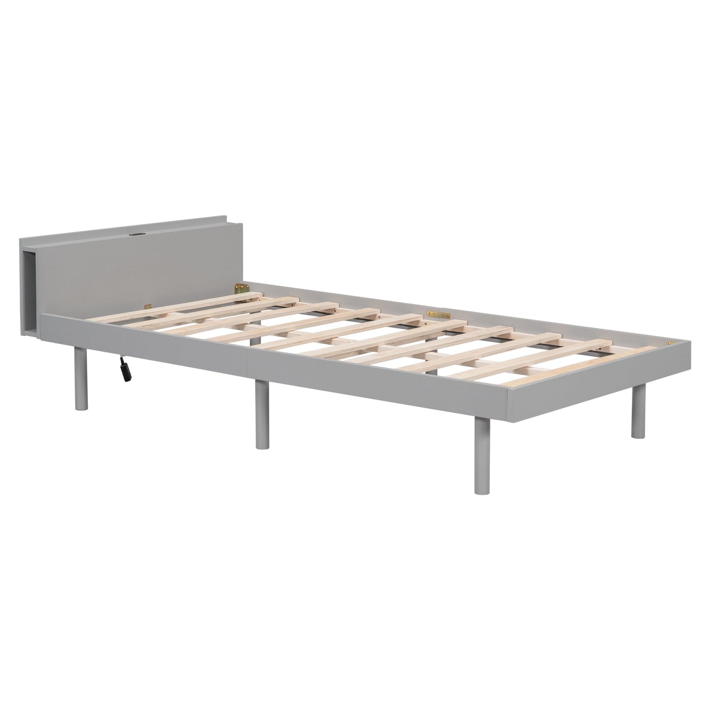 Modern Design Twin Size Platform Bed Frame with Built-in USB port for Grey Color - FurniFindUSA