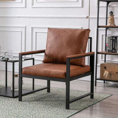 A&A Furniture,Modern Faux Leather Accent Chair with Black Powder Coated Metal Frame Orange - FurniFindUSA