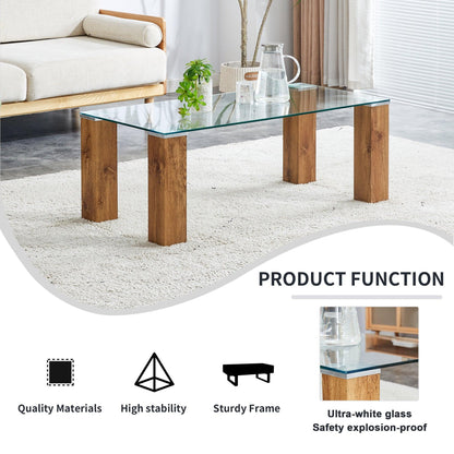 Glass-Top Coffee Table tea table with MDF Legs - Stylish Blend of Elegance and Durability 44.9"*21.7"*16.9" - FurniFindUSA