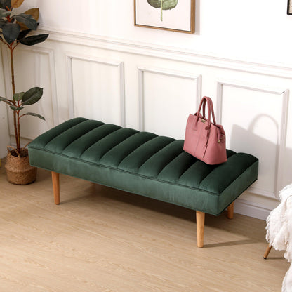 Accent Channel Tufted Ottoman Green Velvet End of Bed Bench (Green) - FurniFindUSA