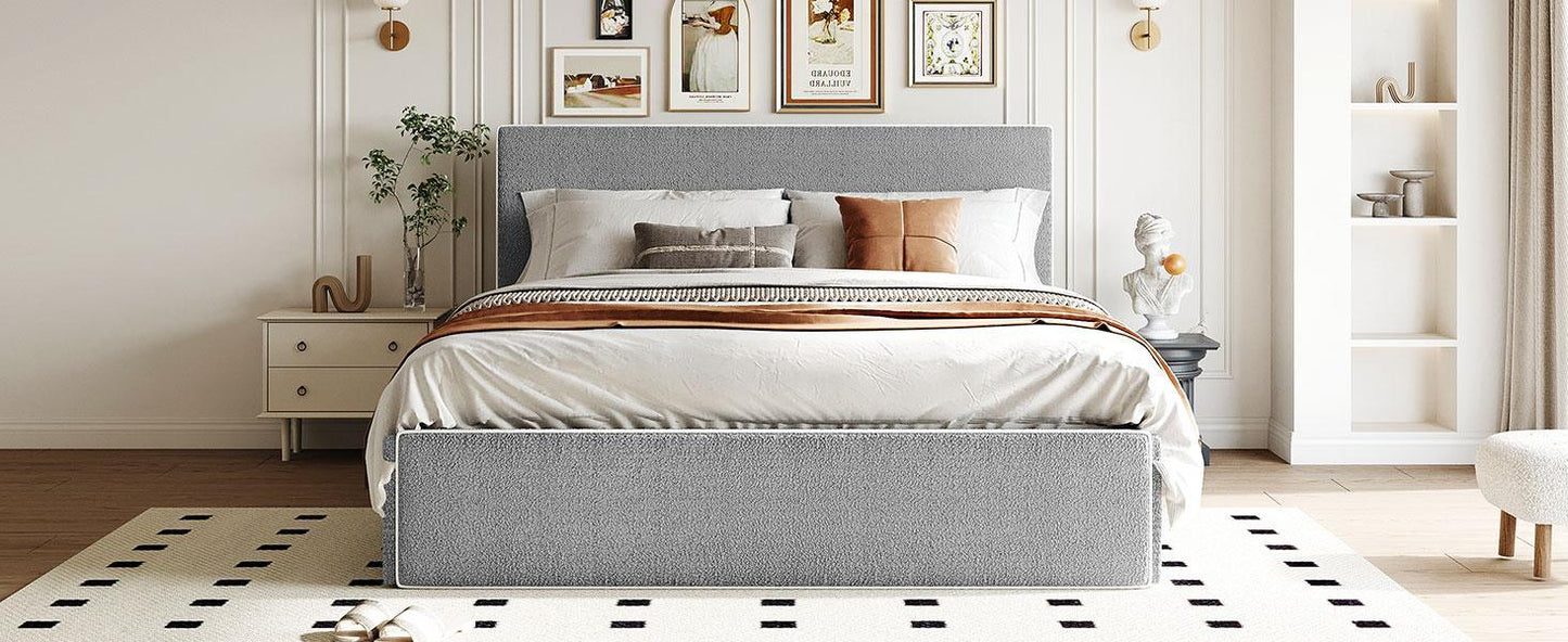 Upholstered Platform Bed with 4 Drawers and White Edge on the Headboard & Footboard, Gray - FurniFindUSA