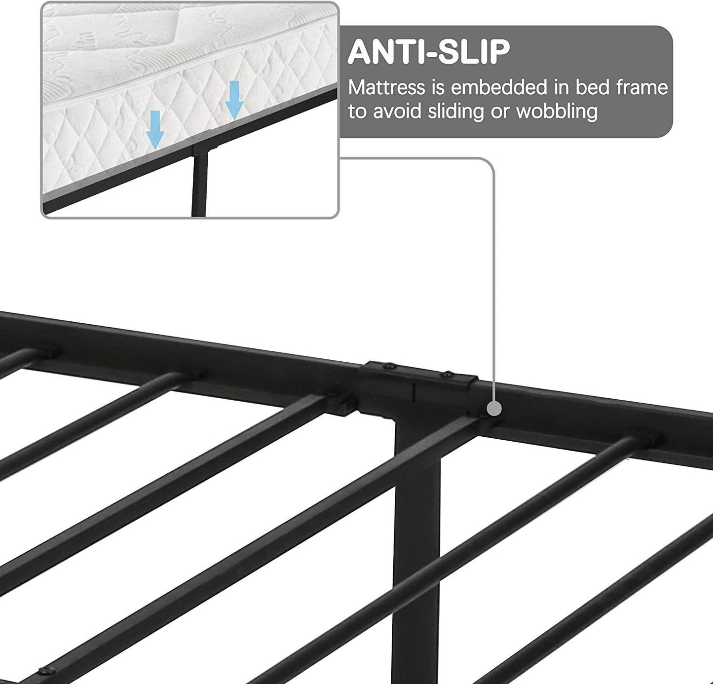 Queen Size Platform Bed w/ Headboard, Sturdy Frame w/ Metal Slat, Noise Free & Anti-Slip - FurniFindUSA