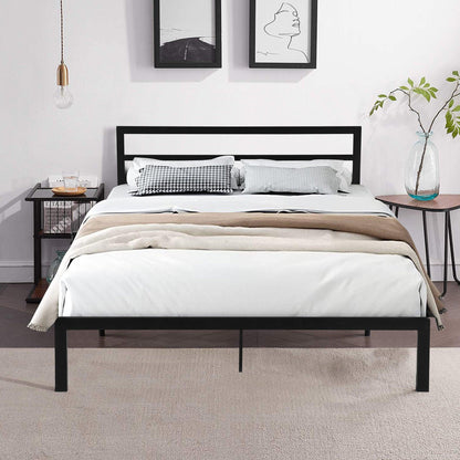 Queen Size Metal Bed Frame with Headboard Black - FurniFindUSA