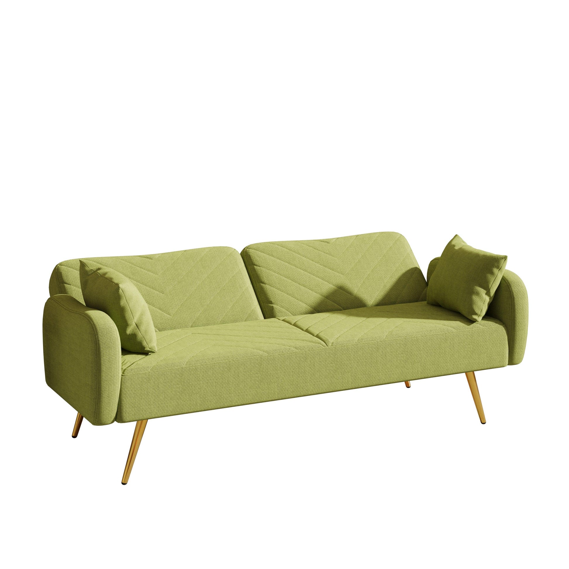 70.47" Green Fabric Double Sofa with Split Backrest and Two Throw Pillows - FurniFindUSA