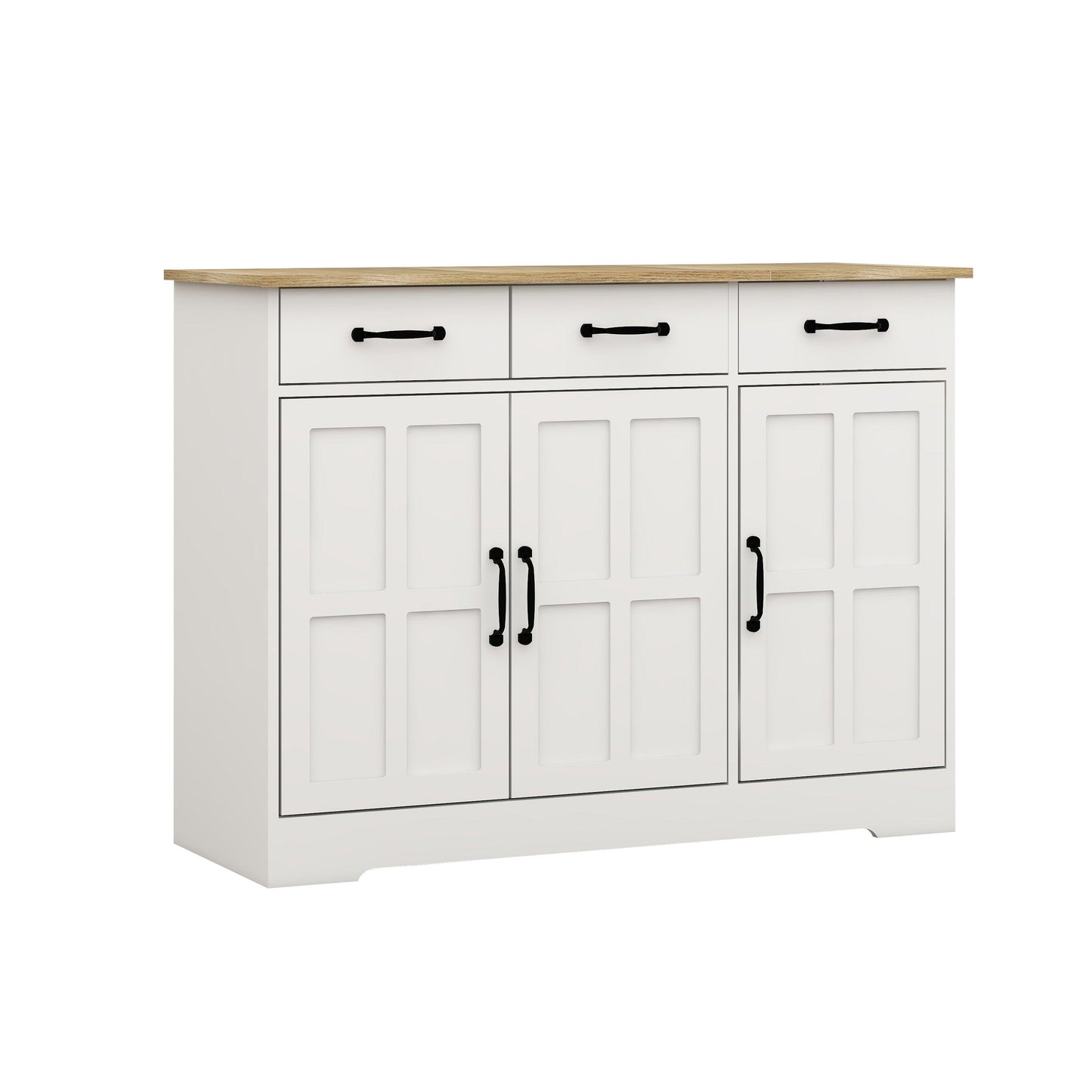 Farmhouse Buffet Cabinet Storage Sideboard with 3 Drawers and 3 Doors for Dining Living Room Kitchen Cupboard-White - FurniFindUSA