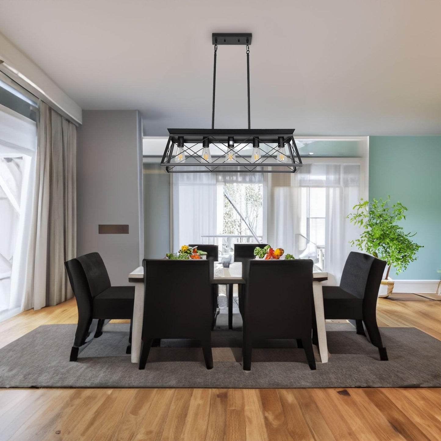 5-Light Farmhouse Chandeliers for Dining Room Modern Rectangular Island Lights Living Room(No Bulbs) - FurniFindUSA