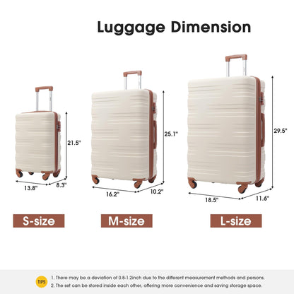 Hardshell Luggage Sets 3 Pcs Spinner Suitcase with TSA Lock Lightweight 20''24''28'' Brown+White + ABS - FurniFindUSA