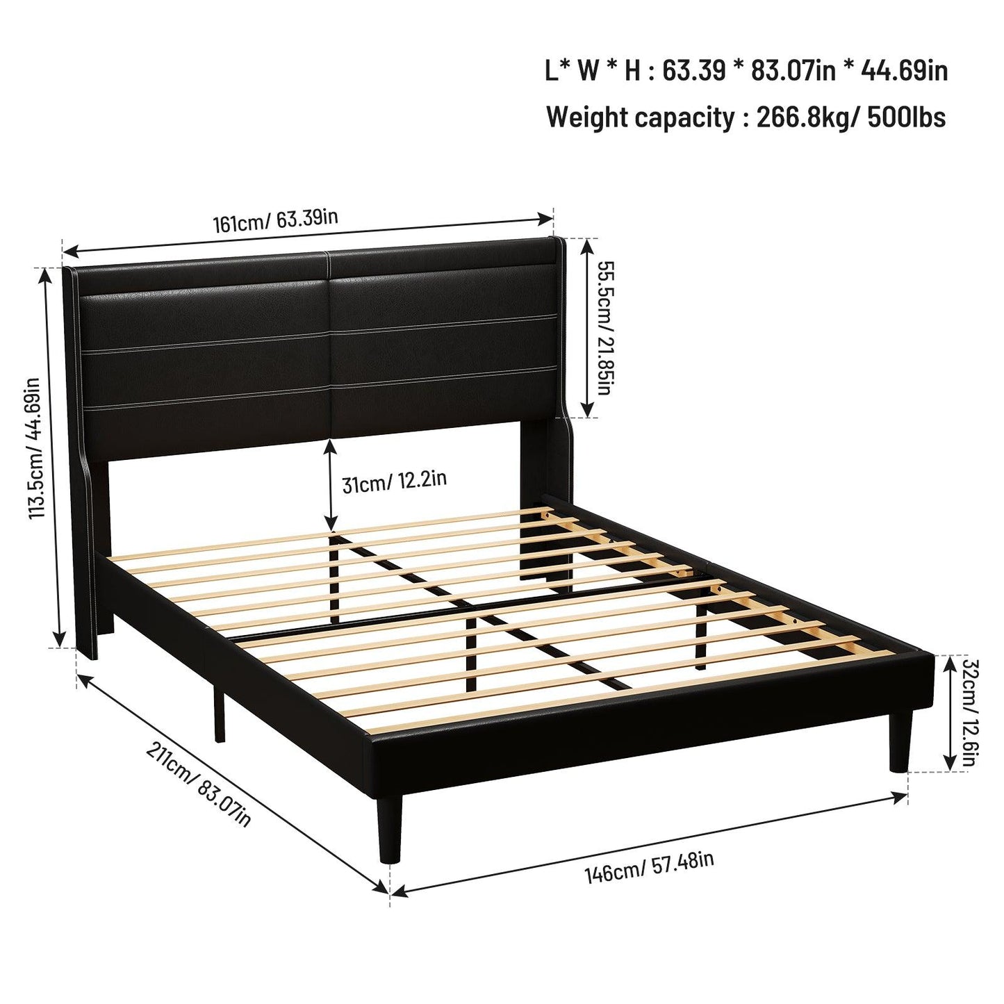 Stylish Queen Size PU Leather Upholstered Bed Frame Platform Bed Black - FurniFindUSA