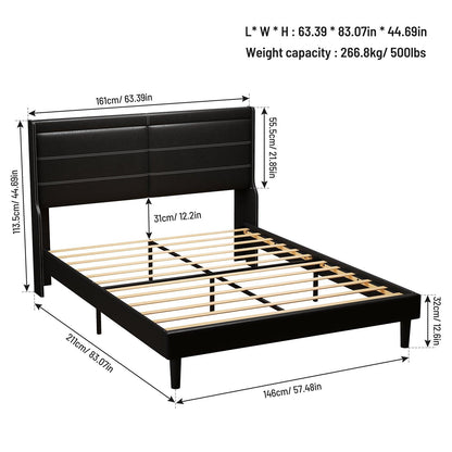 Stylish Queen Size PU Leather Upholstered Bed Frame Platform Bed Black - FurniFindUSA