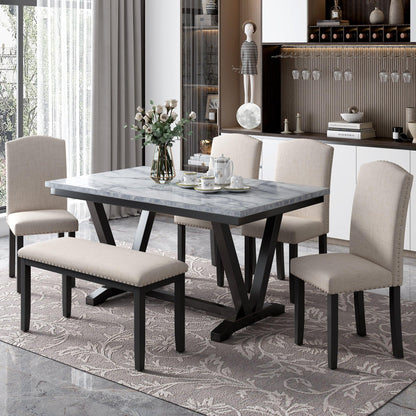 TREXM Modern Style 6-piece Dining Table with 4 Chairs & 1 Bench (White) - FurniFindUSA