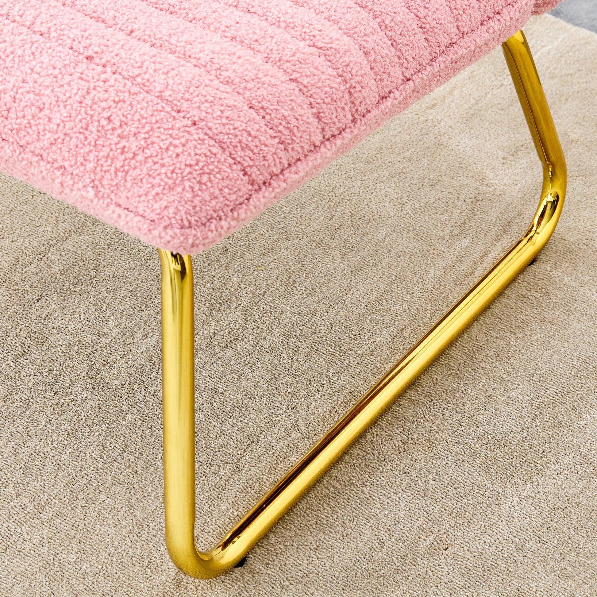 Modern minimalist pink plush fabric single person sofa chair with golden metal legs - FurniFindUSA