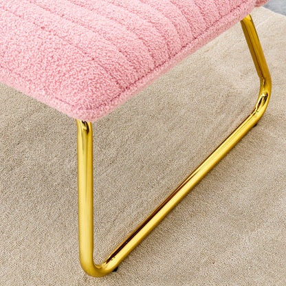 Modern minimalist pink plush fabric single person sofa chair with golden metal legs - FurniFindUSA