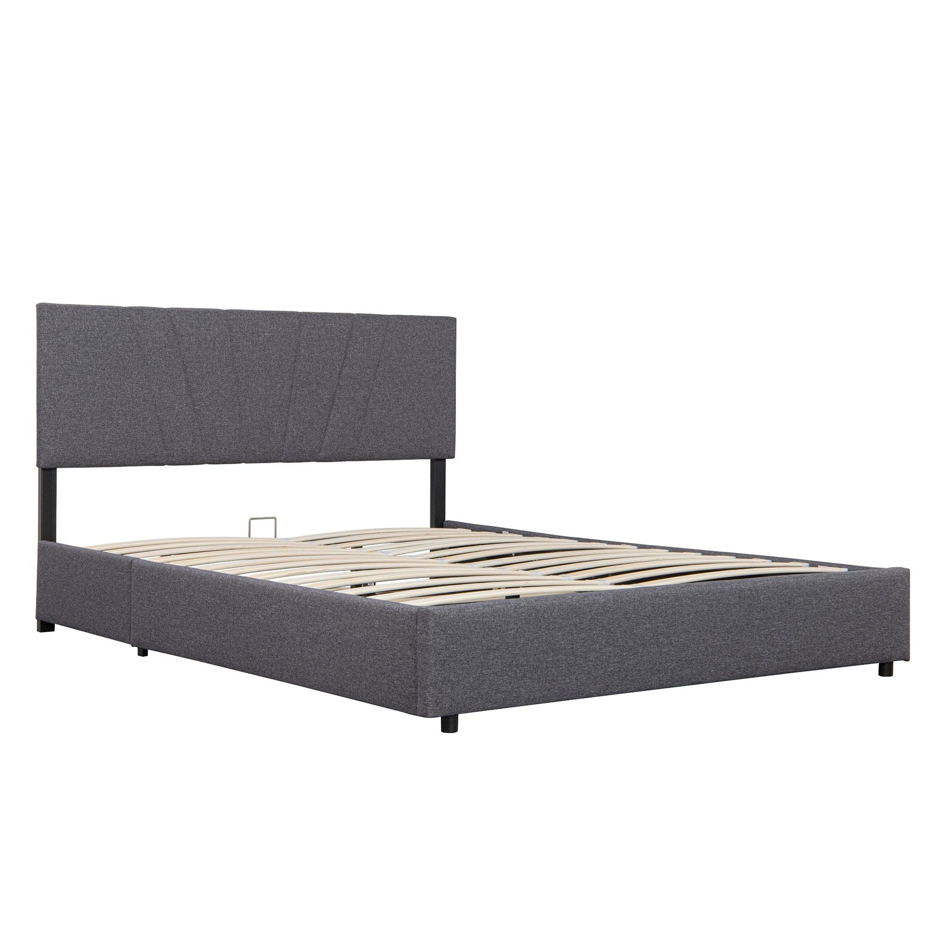 Full Upholstered Platform Bed with Lifting Storage Full Size Bed Frame with Storage and Tufted Headboard(Full Grey) - FurniFindUSA