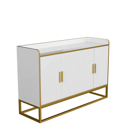 Modern Kitchen Buffet Storage Cabinet Cupboard White Gloss with Metal Legs for living room Kitchen - FurniFindUSA