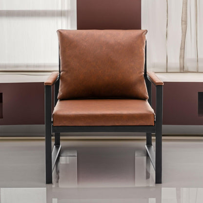 A&A Furniture,Modern Faux Leather Accent Chair with Black Powder Coated Metal Frame Orange - FurniFindUSA