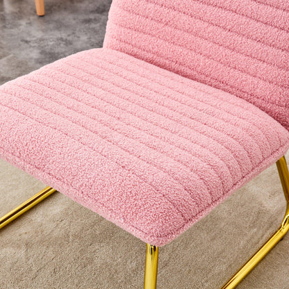 Modern minimalist pink plush fabric single person sofa chair with golden metal legs - FurniFindUSA