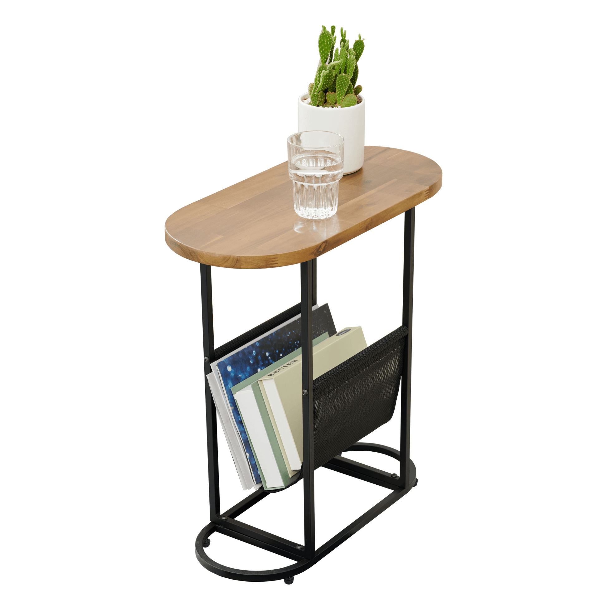 Acacia Oval Small Side Tables Living Room Small Space With Magazines Organizer Storage Space - FurniFindUSA