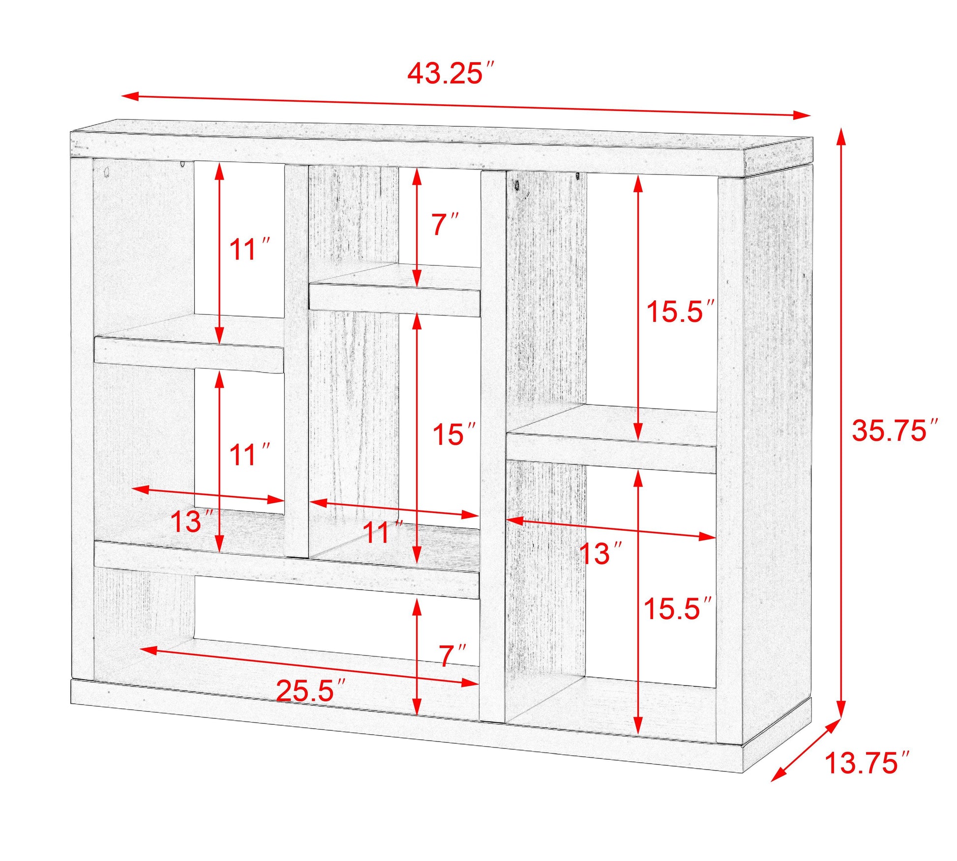 Open Wooden Open Shelf Bookcase Freestanding Display Storage Cabinet with 7 Cube Storage Spaces - FurniFindUSA